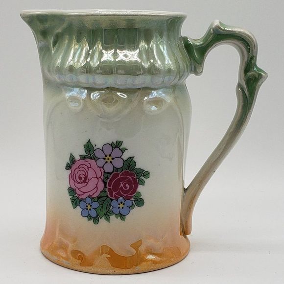 RWC Bavaria MCM White Porcelain Floral Orange Green Lusterware Pitcher or Vase - Picture 16 of 16